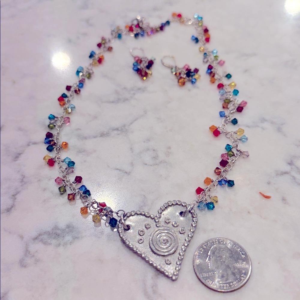 Colorful Heart Pendant Necklace and Earring Set - Picture 2 of 3